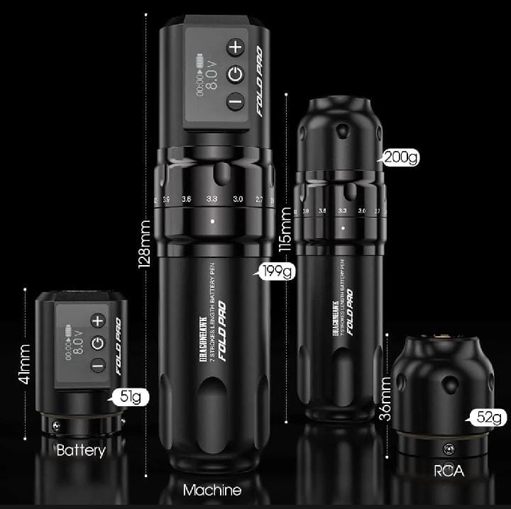 Dragonhawk Mast Fold Pro Tattoo machine with one extra battery Wireless Rotary Tattoo pen for Lining, Shading, PMU, lips, eyebrow for permanent make up  Powerful Motor by Mcore, 7 Strokes Length  for  professional artist