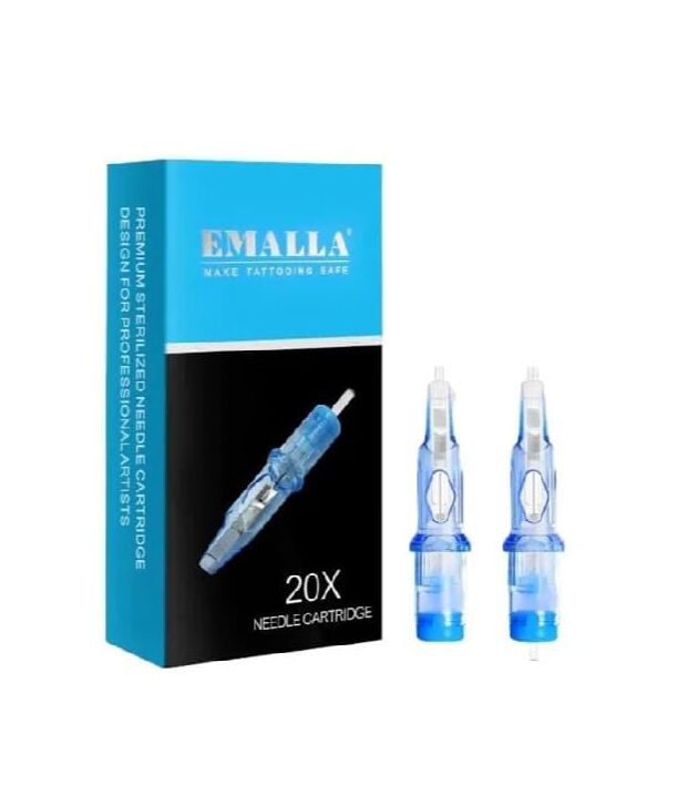 Emalla Tattoo Cartridge Needles - 20Pcs Tattoo Needles Single Magnum Tattoo Needles Disposable Tattoo Machine Needle Standard Cartridge Needles 0.35mm for Tattoo Kit Beginners or Artsists