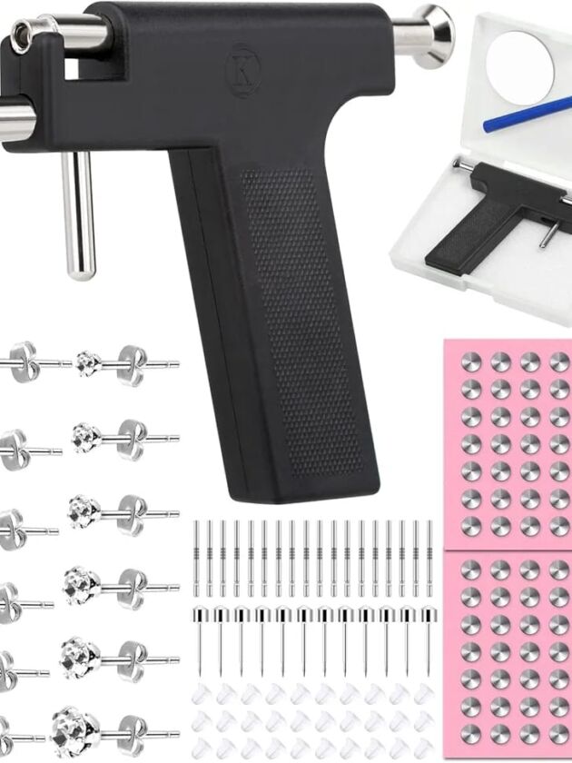 Professional Ear Piercing Gun Kit, Reusable Piercing Gun with Stainless Steel Piercing Earrings Studs, Crystal Earrings for At Home Salon Earlobe Cartilage Helix Tragus Piercing Tool Kit